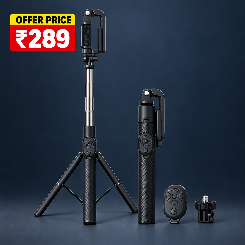 Black selfie stick-tripod ₹289 offer image